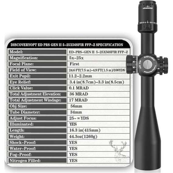 DISCOVERYOPT ED-PRS GENⅡ 5-25X56SFIR FFP-MRAD-ZERO STOP Diameter:34MM Optics Scopes - Image 3