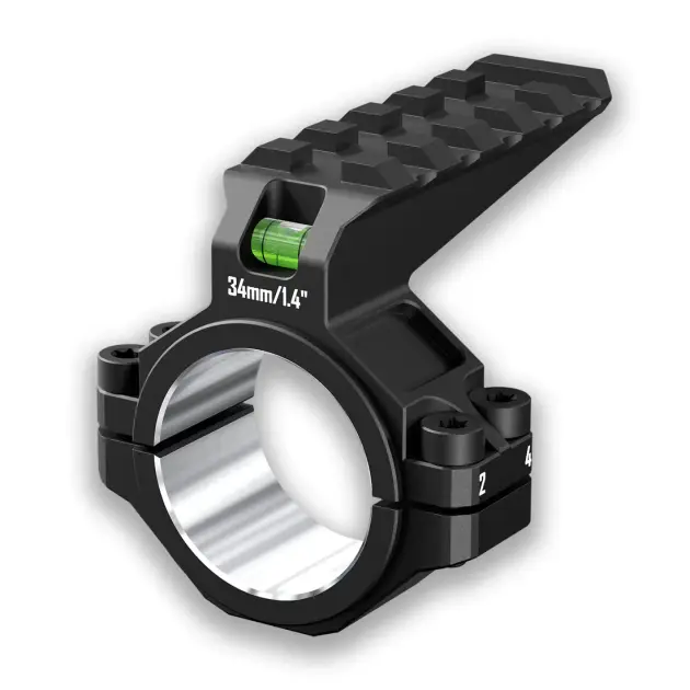 DISCOVERYOPT Single Scope Ring with Integrated Bubble Level & Top Picatinny Rail - Fits 30mm/34mm Tube
